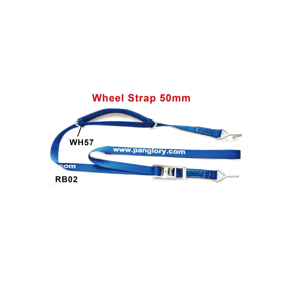 50mm Professional Motorcycle Wheel Chock Strap Kit, 2.5M Long 5500 lbs Break Strength with Wheel Loop, Anti-Tip Transport Tie Down, R760-2525W25